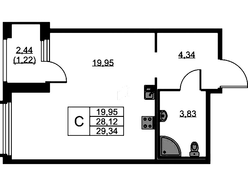 Квартира студия 29.34 м², 2/15 эт., ЖК «GloraX Парголово»